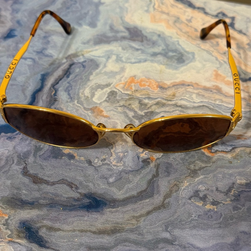 Gucci Gold and Brown Oval Sunglasses